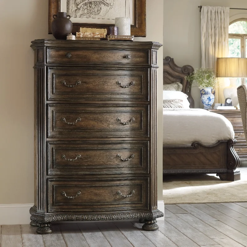 

Bedroom five drawer cabinet, neoclassical solid wood carving flower chest, rustic oak locker