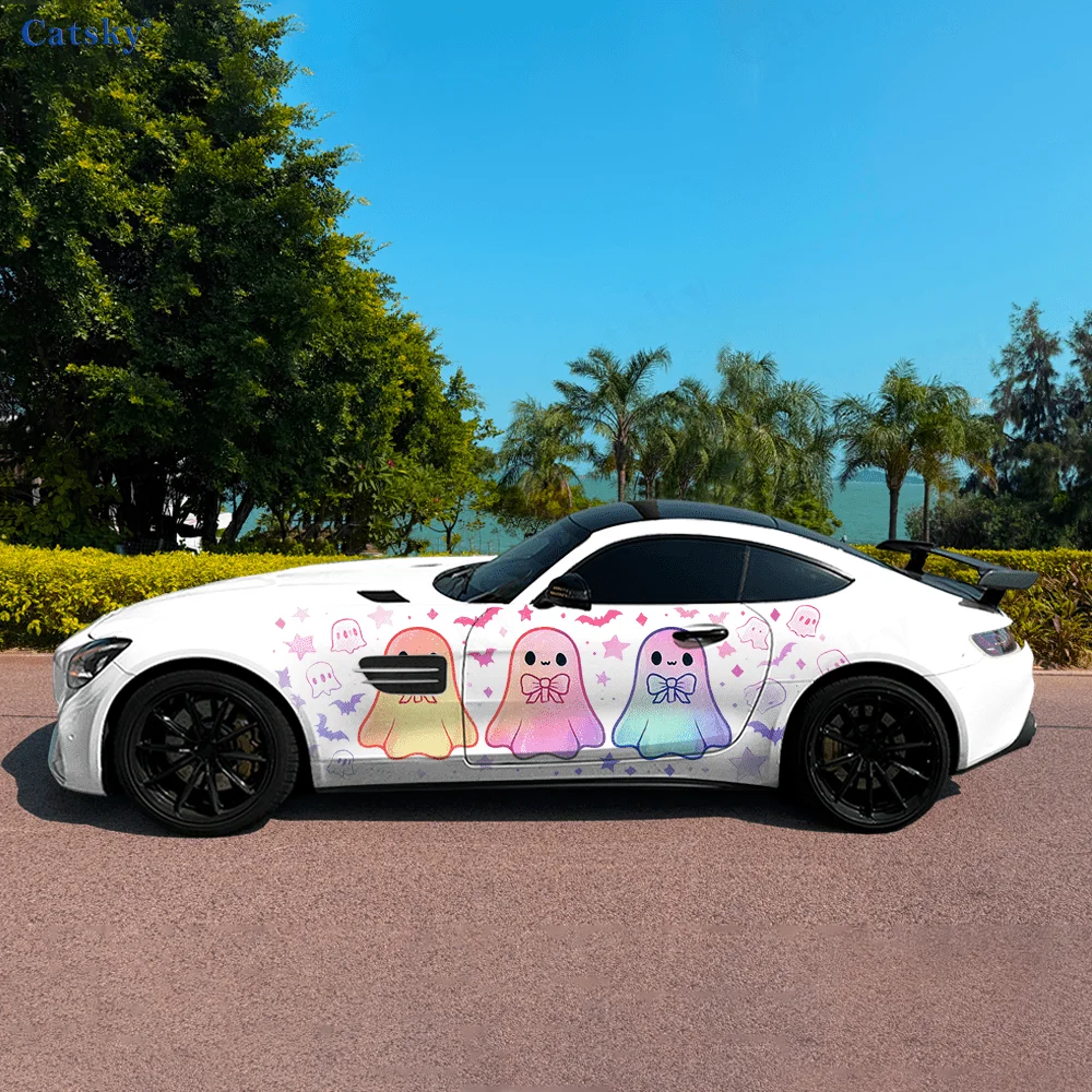

Cute Rainbow Gradient Ghost Car Side Sticker Decor,PVC Waterproof Scratch Resistant Decal,Car Protection,Auto Accessories Gift