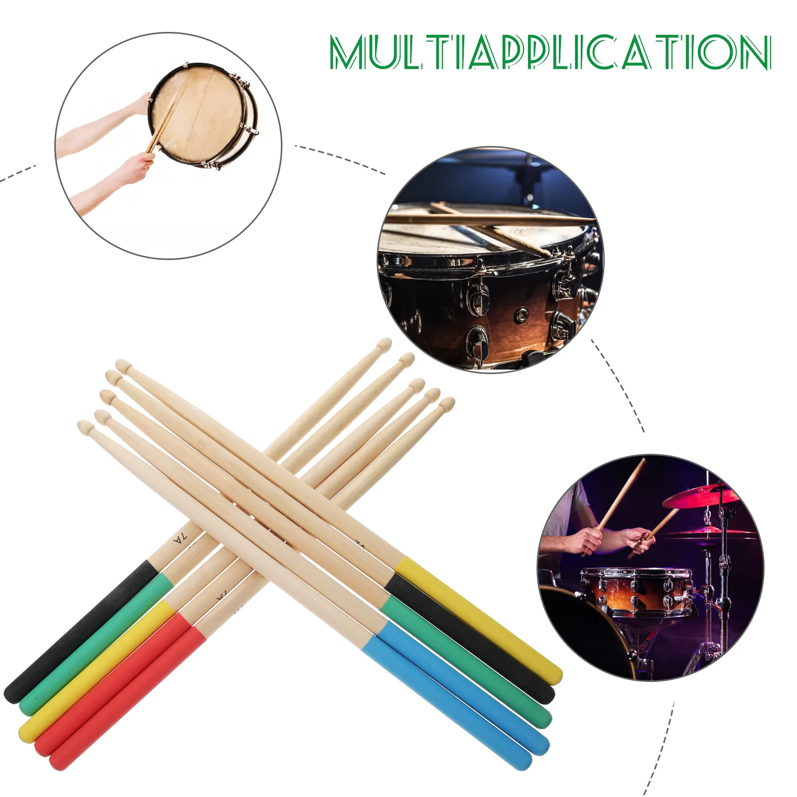 

5Pairs Wood Drumsticks 7a Maple Durable Medium Length Multicolor Fit for Kids Drum Accessories Drum Mallets Drumstick