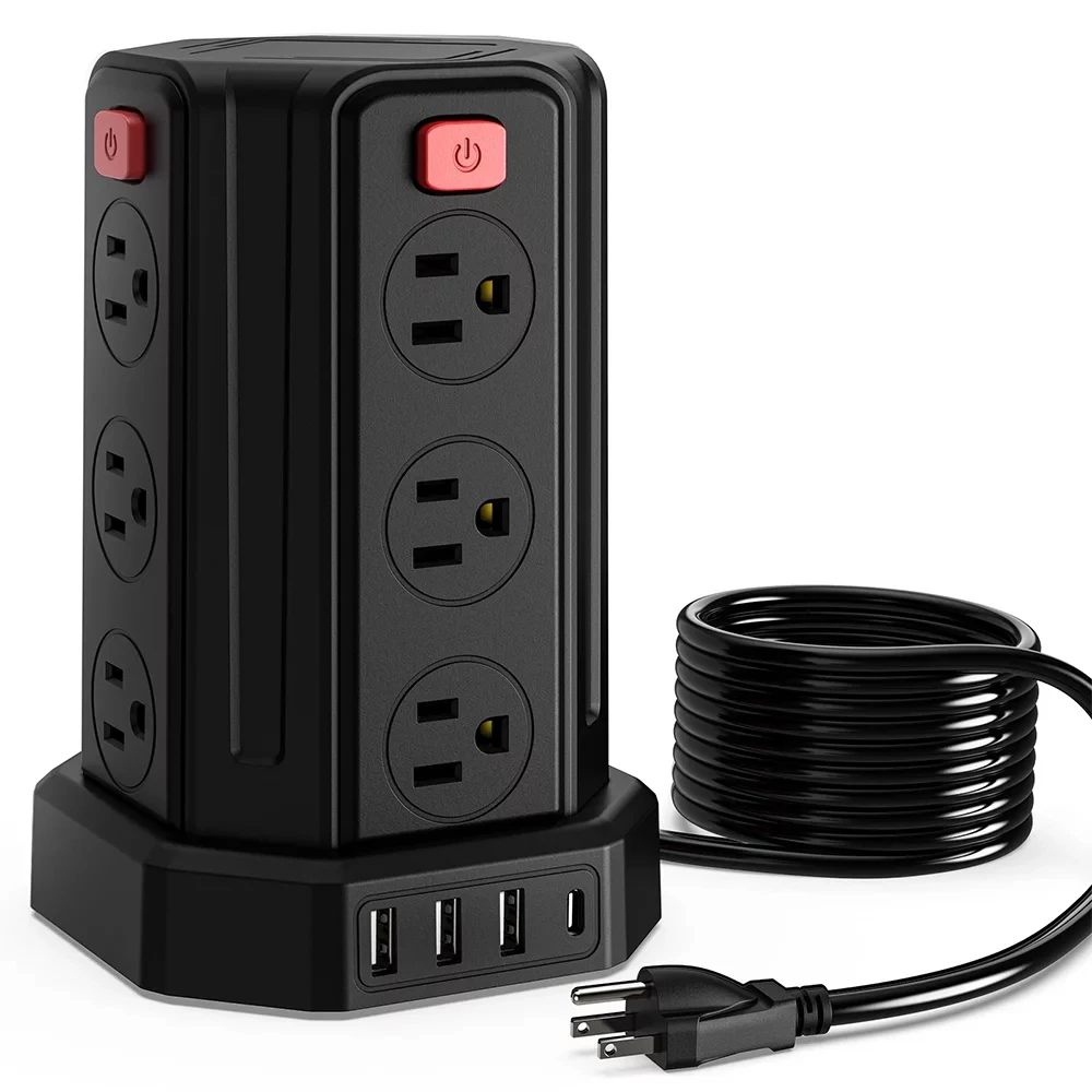 SMALLRT Surge Protector Power Strip Tower with 12 Outlets 4 USB Ports, 10ft Cord Electric Charging Station