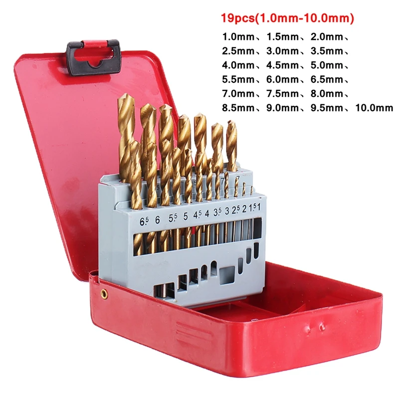 KIDO 13/19/25PCS 1.0~13mm HSS Ti Coated Drill Bits Straight Shank Set For Metal Woodworking Drilling Power Tools With Metal Box