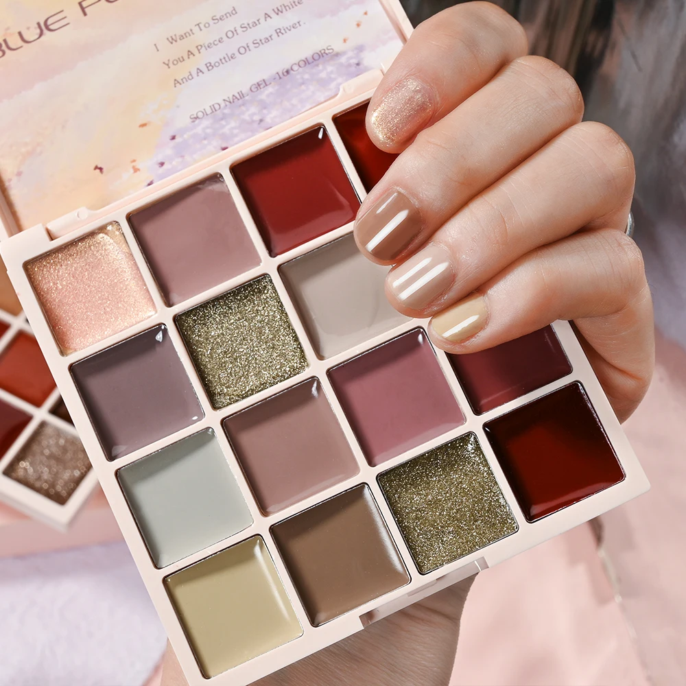 

16-Colors Palette Solid Cream Nail Art Gel With 1Pc Brush Soak Off UV/LED Polish Nail Gel 2023 Spring Summer Nail Pudding Gel