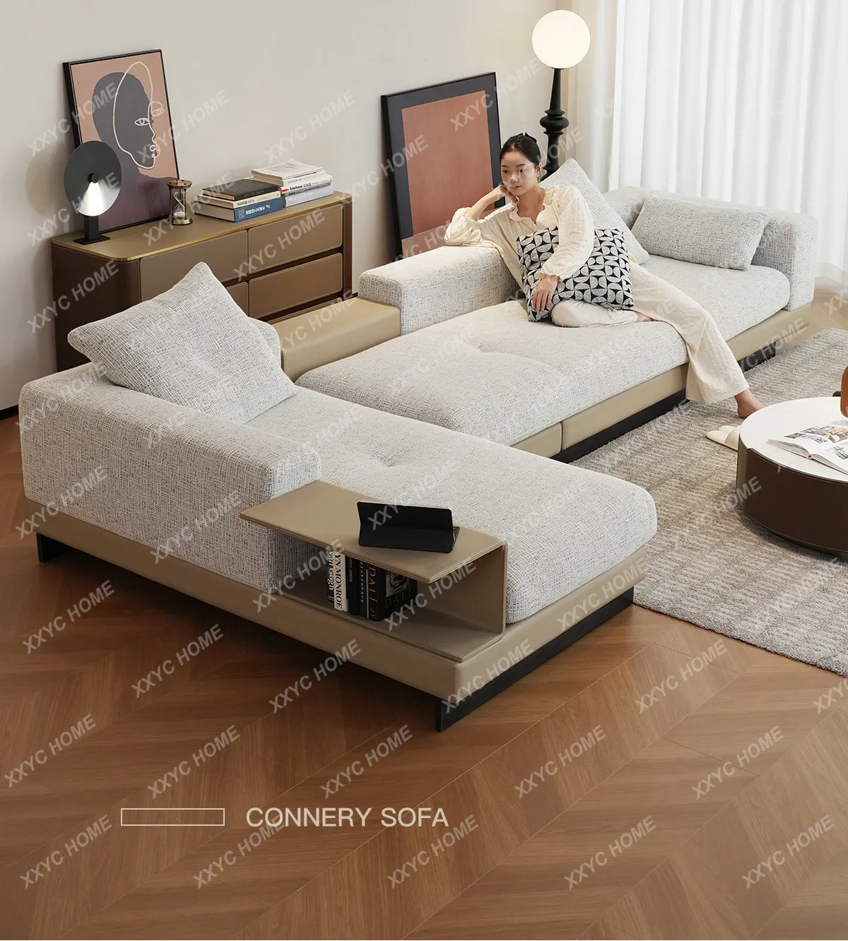 Rice Elephant Home Furnishing Special-shaped Corner Arc Connelly Cotton and Linen Fabric  New Sofa