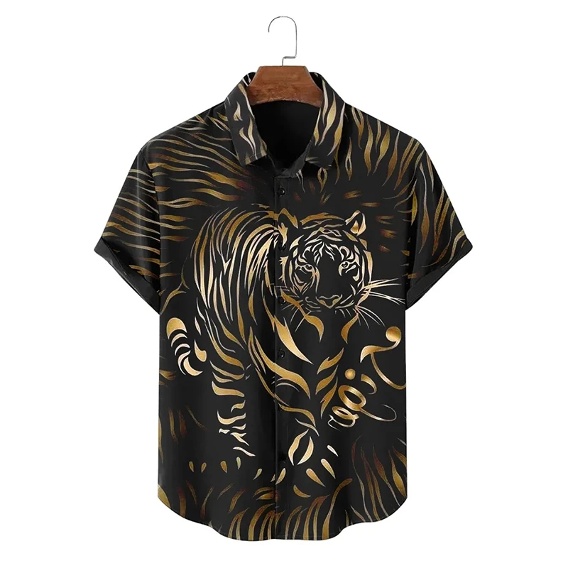 2024 New Animal Pattern Men\'s Street Shirts Harajuku Fashion Tiger 3d Print Cool Designs T-shirt Womens Clothes Hawaiian Blouse