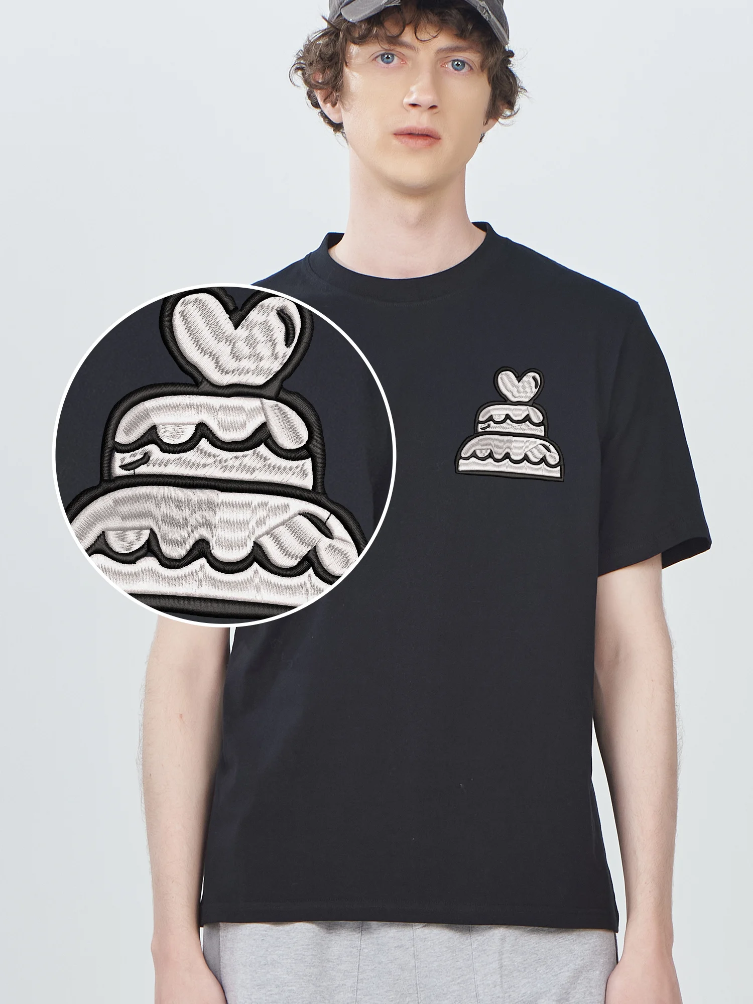 

Cake Illustration Embroidered Cotton T Shirt Men Women Unisex Funny Tshirts Luxury Designer Classic Clothes