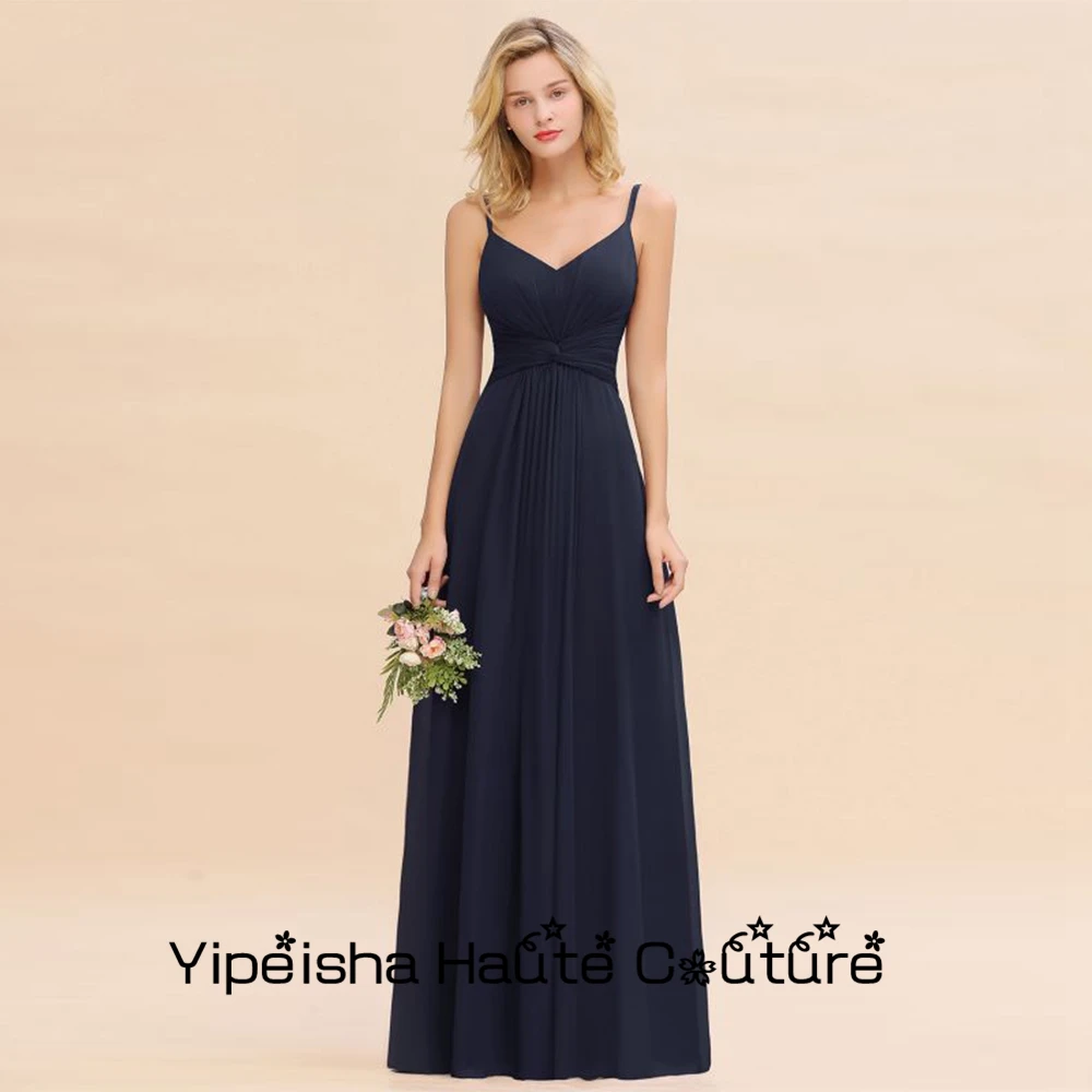 Yipeisha Strapless Bridesmaid Dresses 2022 Sheath Dark Navy Sleeveless Wedding Party Gowns Spaghetti Strap Women Dress Summer