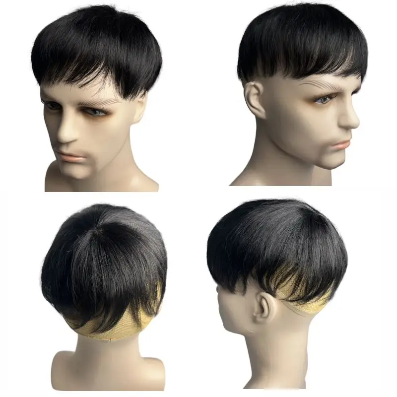 Men‘s Wig Thick Human Hair Men's Toupee with PU Around Hair Replacement System Prosthetic Hair Wig Male Pieces For Men Baldness