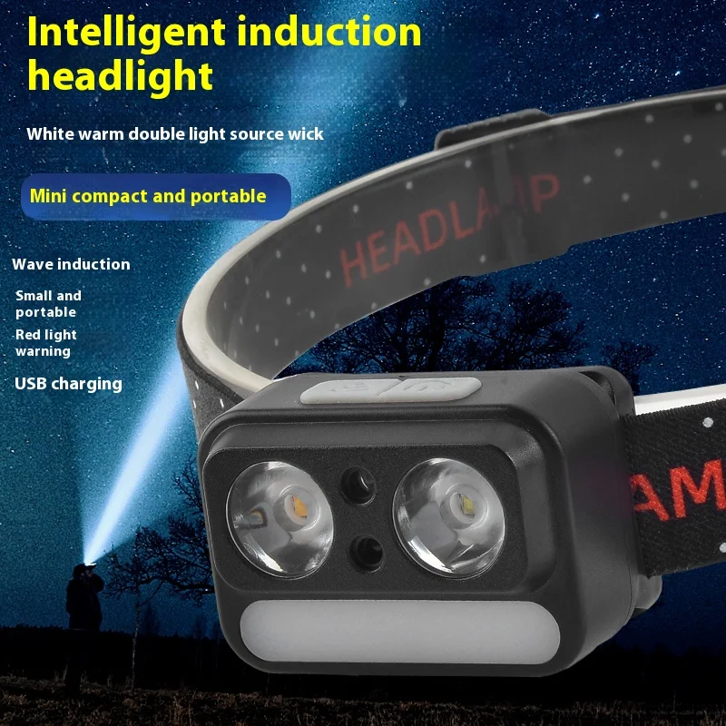 

USB Induction Headlamp LED Headlight 7 Modes Multi-color Mini Head Torch Built-in Battery Flashlight for Camping Fising