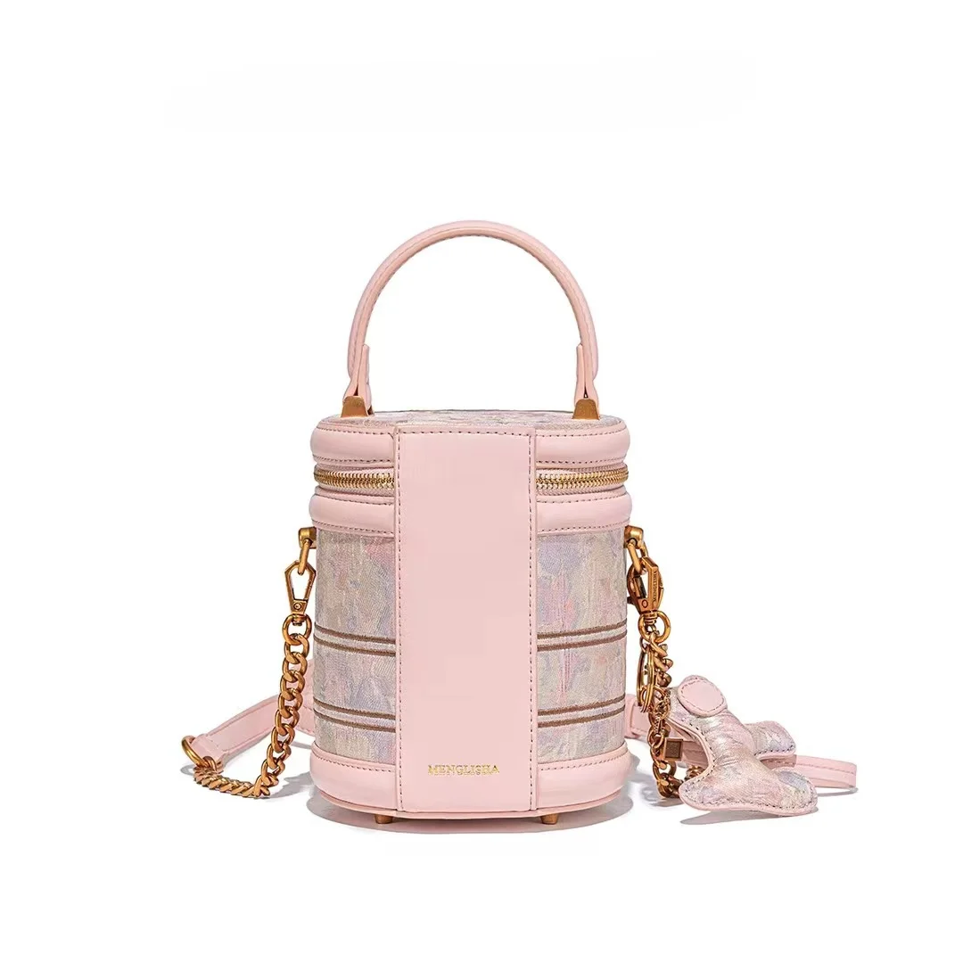 Fashionable Women's Hand-held Chinese Style Embroidered Bucket Bag with High Texture and Western Style Crossbody Pen Holder Bag