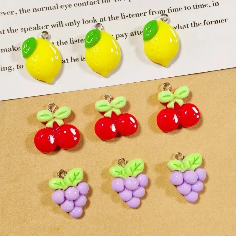10Pcs Cute Resin Fruit Charms Lemon Cherry Grape Cartoon Pendants DIY Accessories For Earrings Necklaces Keychains Jewelry
