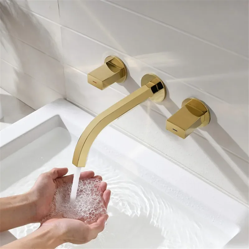 

Rose Gold Basin Faucet Widespread Bathroom Sink Faucet Gold In-Wall Basin Spout Mixer Tap Set Combination Blanoir Brass tap