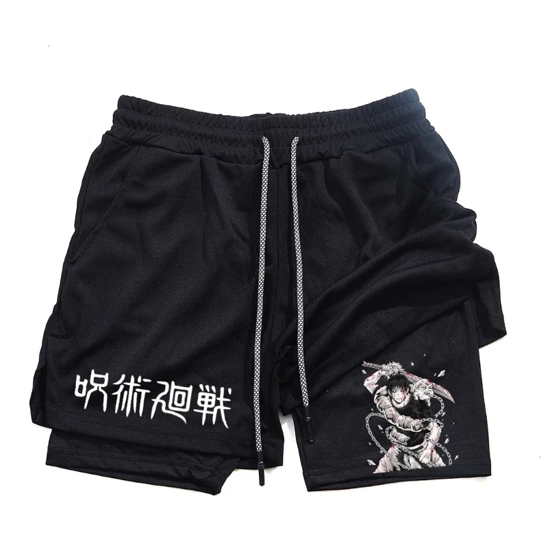 Anime Performance Shorts Toji Printed Men GYM Casual Sports Shorts Workout Running Mesh 2 In 1 Sport Short Pants shorts for men