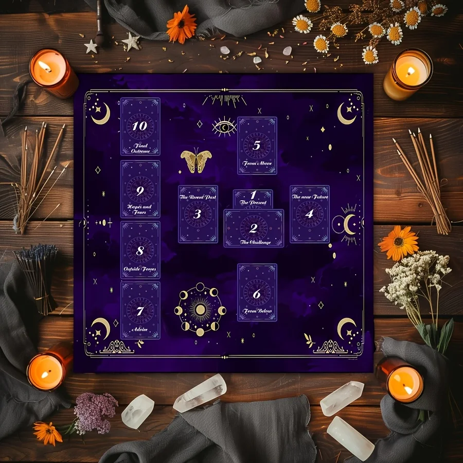 1pc Celtic Cross Tarot Altar Tablecloth, Gothic Bohemian Mysterious Symbols Design,for Tarot Reading, Wedding,Party & Home Decor