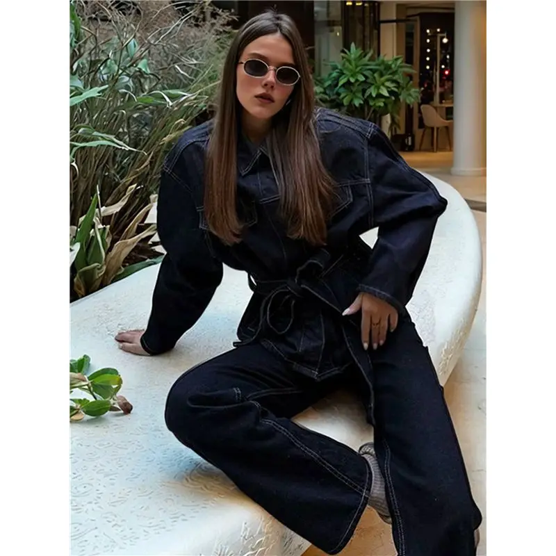 PORK-여성용 청자켓 가을옷 패션 버튼다운 데님 자켓 벨트 포함