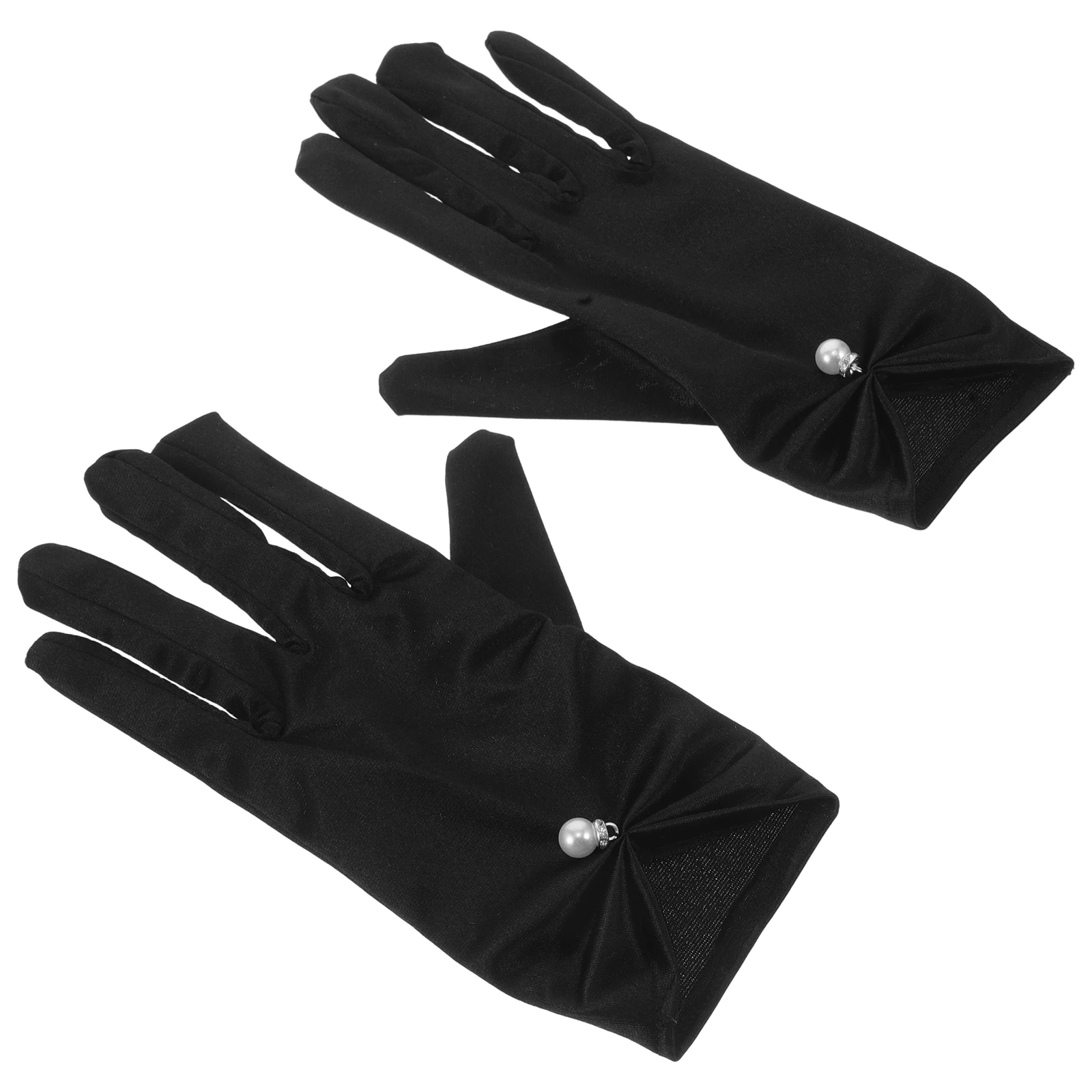 1 زوج قفازات الزفاف الساتان القصيرة للعروس أنيقة اللؤلؤ مزين طول المعصم ثوب مسائي رسمي اكسسوارات فستان أوبرا #6