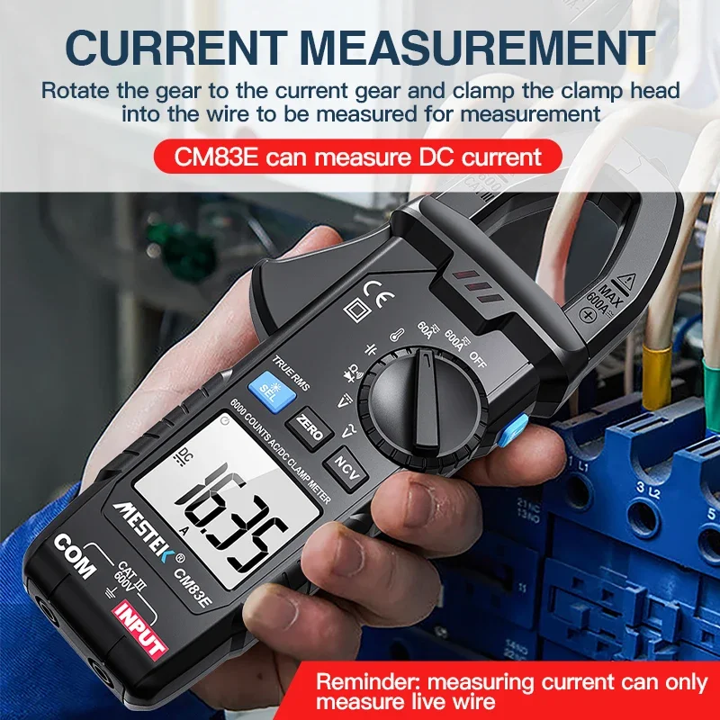 Mestek DC/AC Current Digital Clamp Meter CM83E 6000 Counts 600A Amp Multimeter Large Color Screen Voltage Tester Car Hz NCV Ohm