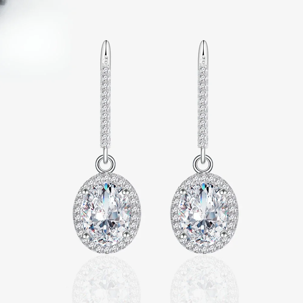 Dan Shaped 7 * 9mm Main Diamond 925 Silver Earrings Temperament Wholesale Simple Classic Style High-end Earrings for Women