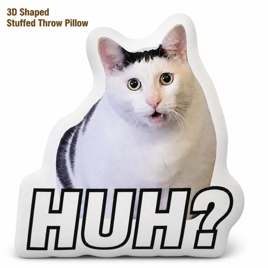 Huh Cat Confused Expression Pet Plush Pillow Cushion Irregular Stuffed Throw Pillow Home Decor Gift Sofa Bed