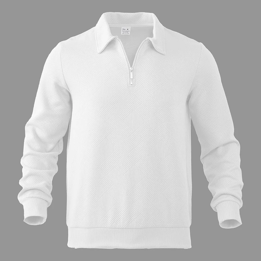New Spring and Autumn Men’s Half-Zip Jacquard Polo Sweatshirt — Waffle Texture, Lapel Collar, Long Sleeve, Business-Casual Fit