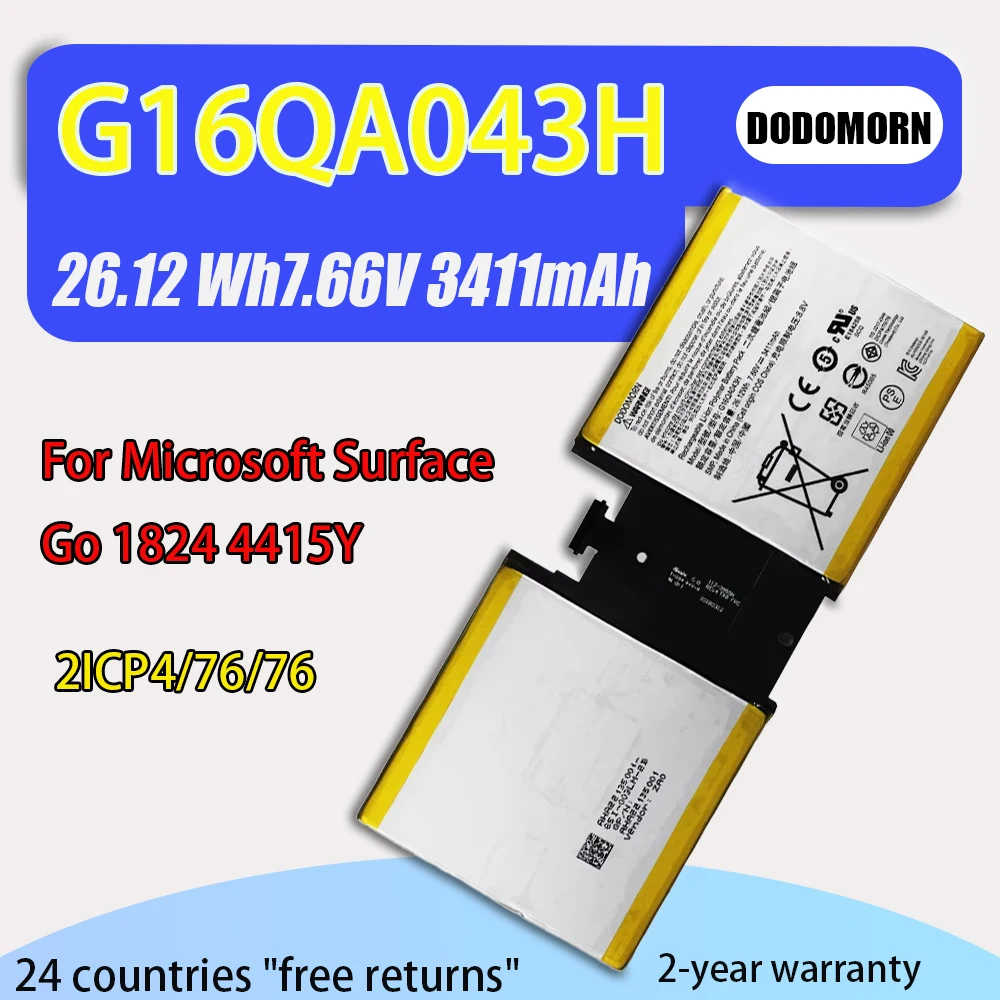 

New G16QA043H Laptop battery DODOMORN For Microsoft Surface Go 1824 Serie 2ICP4176176 High quality 26.12Wh 7.66V 3411mAh
