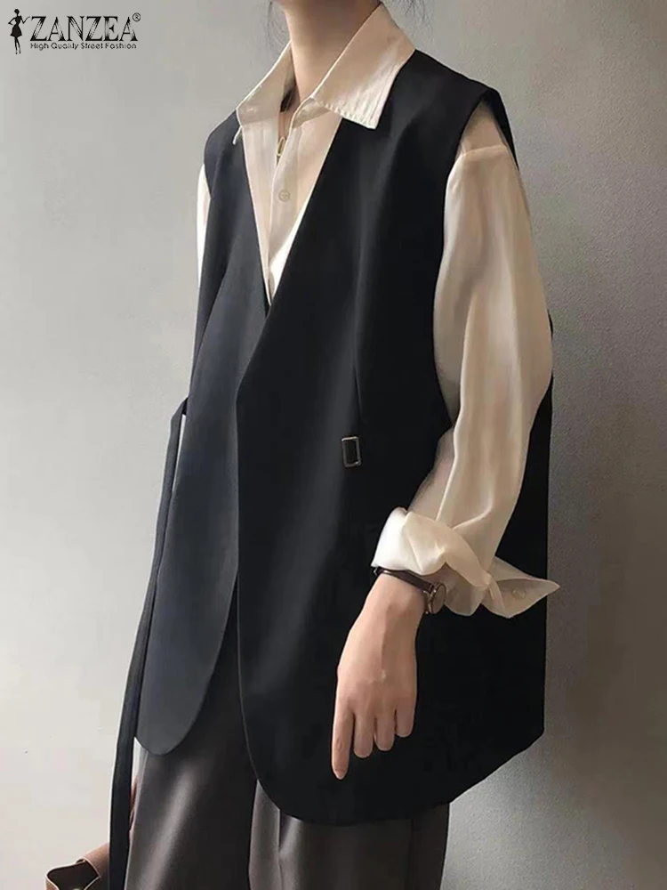 

ZANZEA Casual Oversize Work Vests Women Sleeveless Blazer Korean Style V-Neck Suit Coats 2024 Spring Elegant Solid OL Blazer