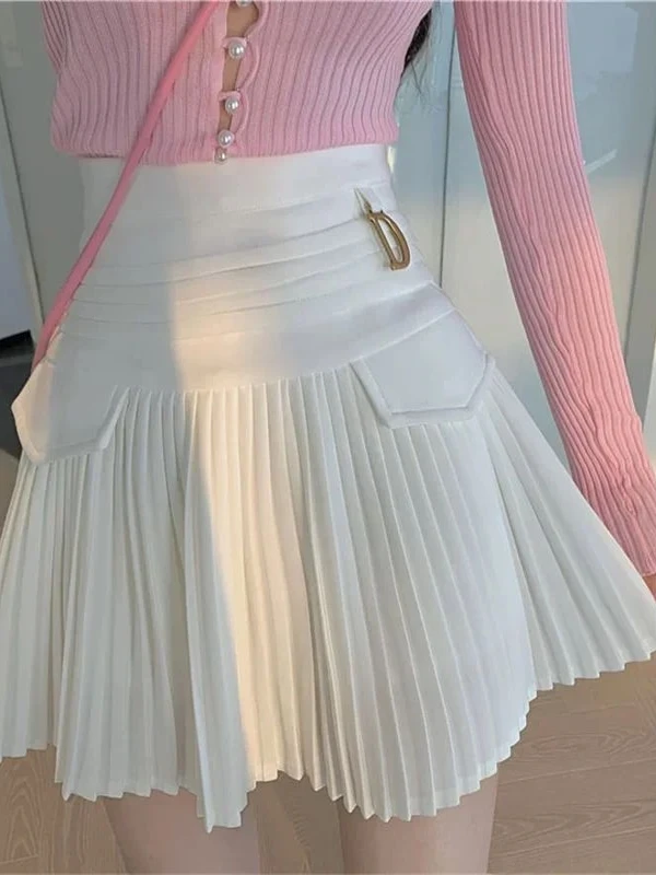 Jupe plissée trapèze taille haute amincissante, tissu Polyester ort de couleur bicolore pour femmes
