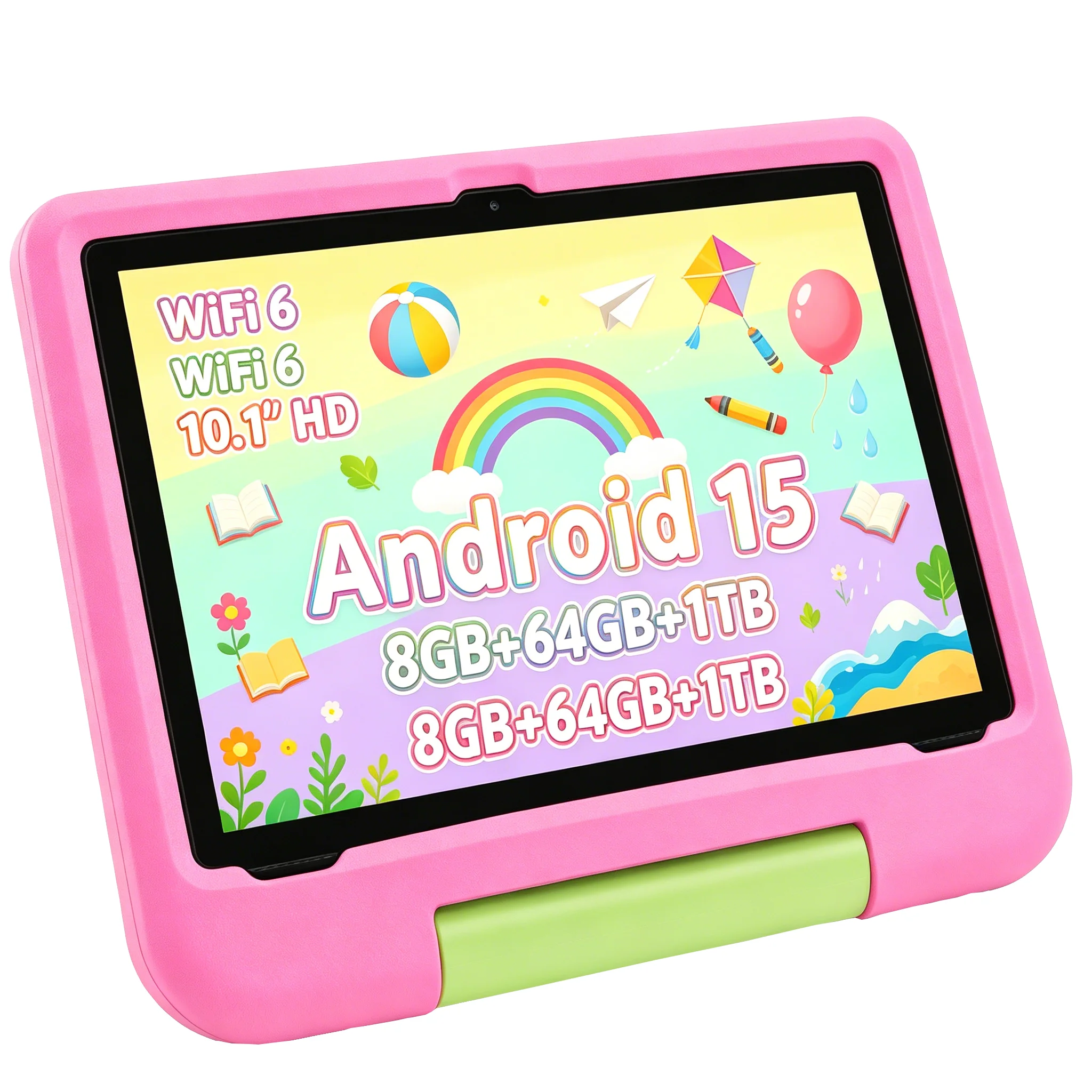 Paitanry Kids Tablet 10.1 Inch Android 15 8GB+64GB 5000mAh WiFi 6 Dual Camera Drop-proof Case for Children Learning Education