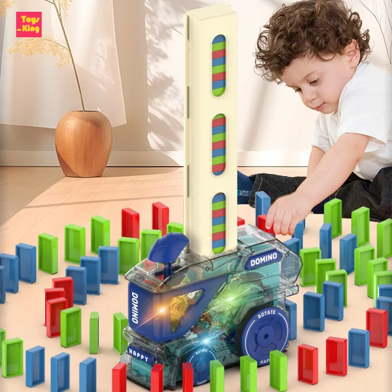 Children DIY Domino Train Lights Automatic Laying Stacking Electric Car Building Blocks Set Educational Games Kids Toys Gifts