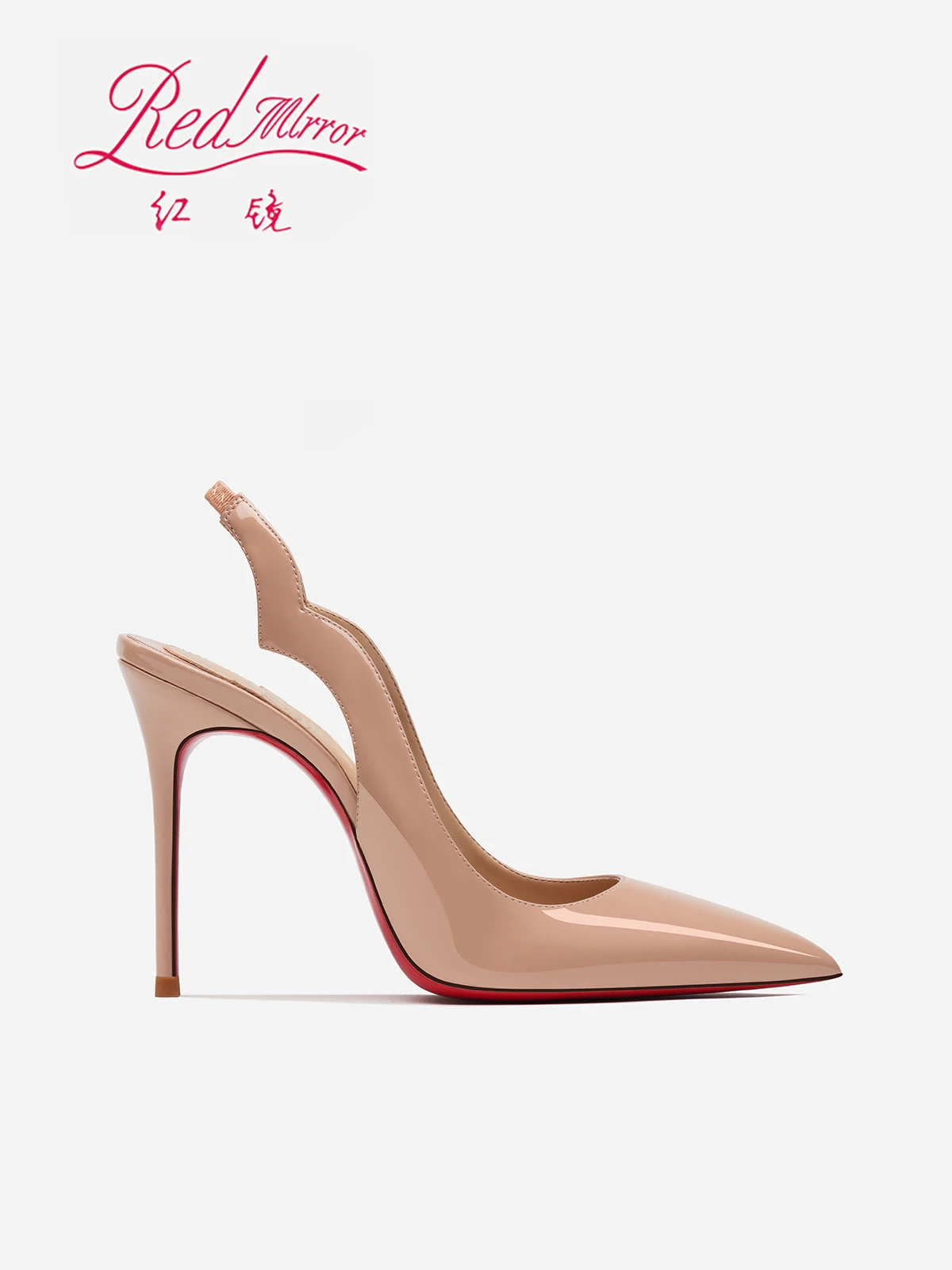 مرآة حمراء 2025 كعب عالي مدبب جديد للنساء بكعب رفيع حقيبة جلدية لامعة رأس صنادل المشاهير بمزاج فارغ