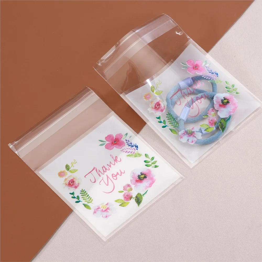 100Pcs/lot Plastic Thank you Cookie&Candy Self-Adhesive Bags for Gift Jewelry Packaging