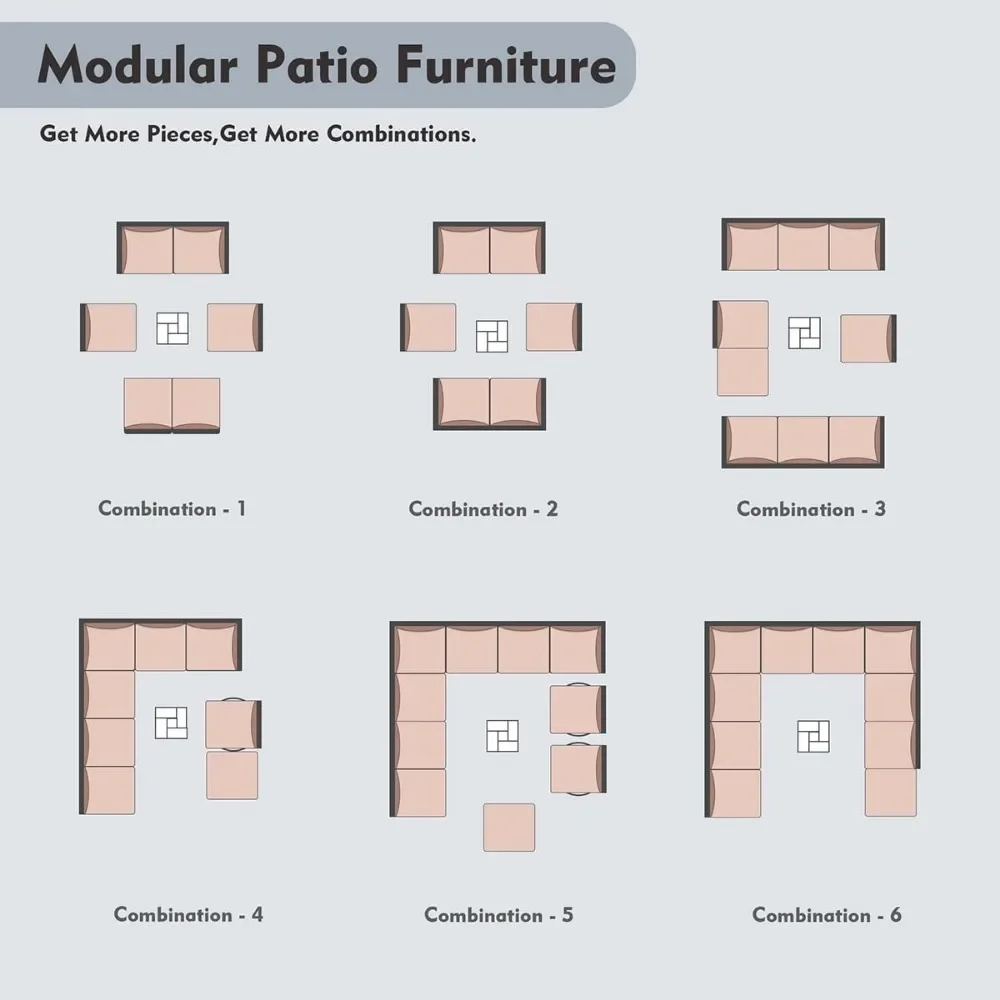 Juego de muebles de mimbre para exteriores, sillas deslizantes giratorias seccionales con fogatas, 11 piezas