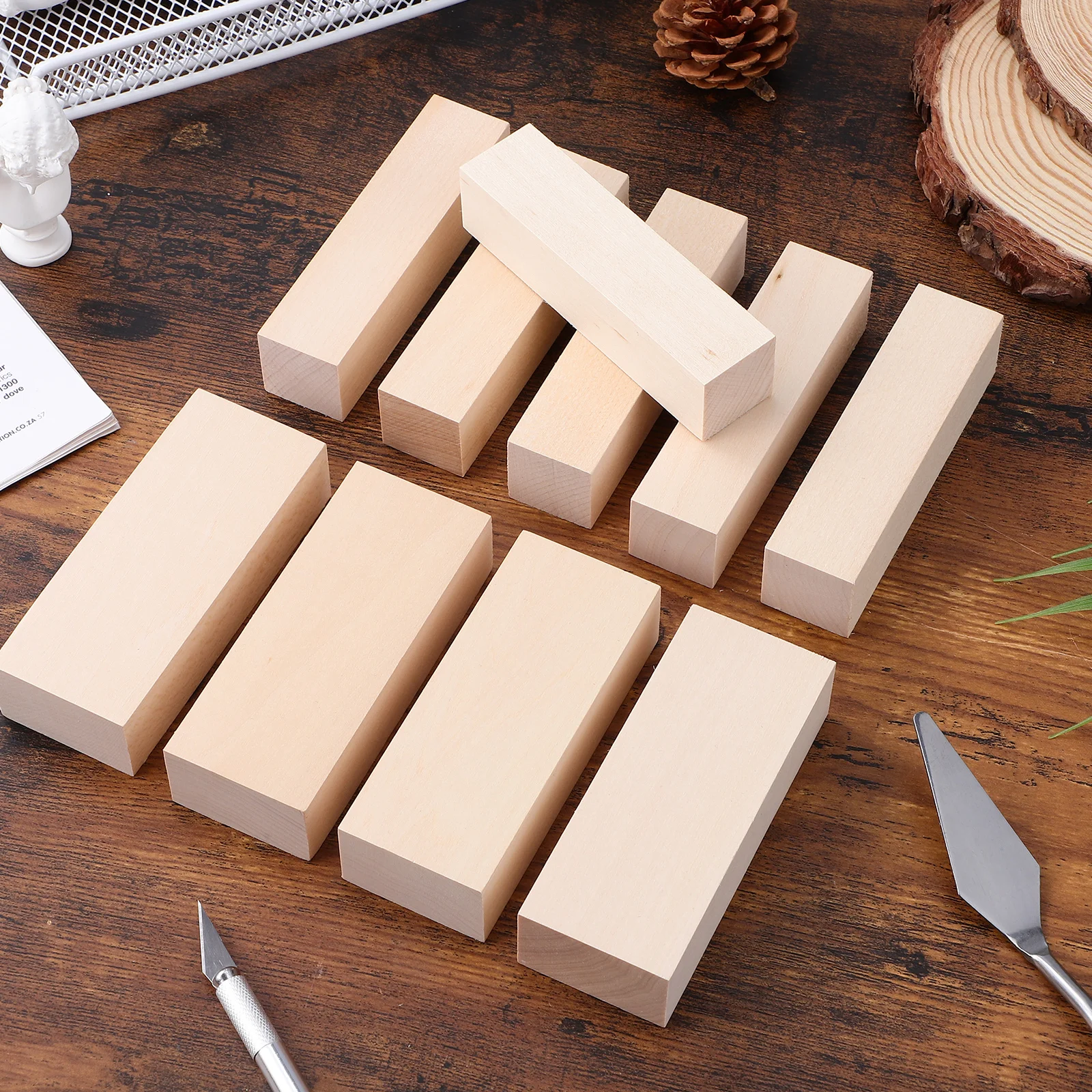 

14 pcs Basswood Strips 10*2.5*2.5cm 10*4*2.5cm Unfinished Beige Wood Craft Sticks Square Dowels for DIY Furniture Repairs Wooden