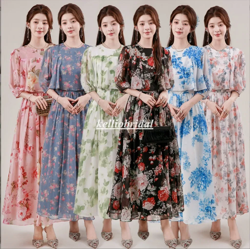 

Customized Summer Beach Mother Of the Bride Dresses Floral Printed Chiffon Garden Wedding Party Dress YSM187