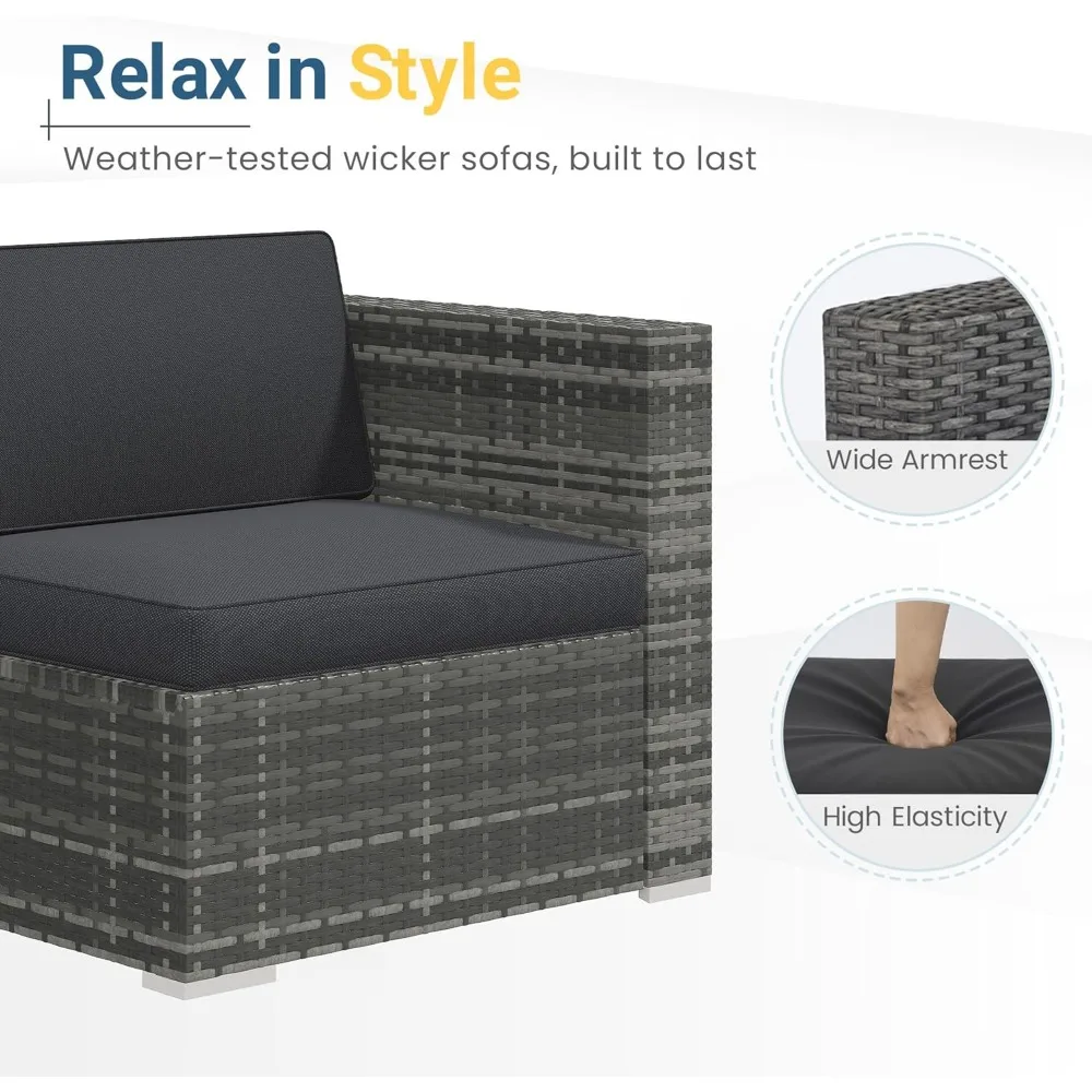 5 Piece Outdoor Patio Furniture Set, All Weather Wicker Rattan Sectional Sofa Conversation Set with Cushions & Large Glass Coff