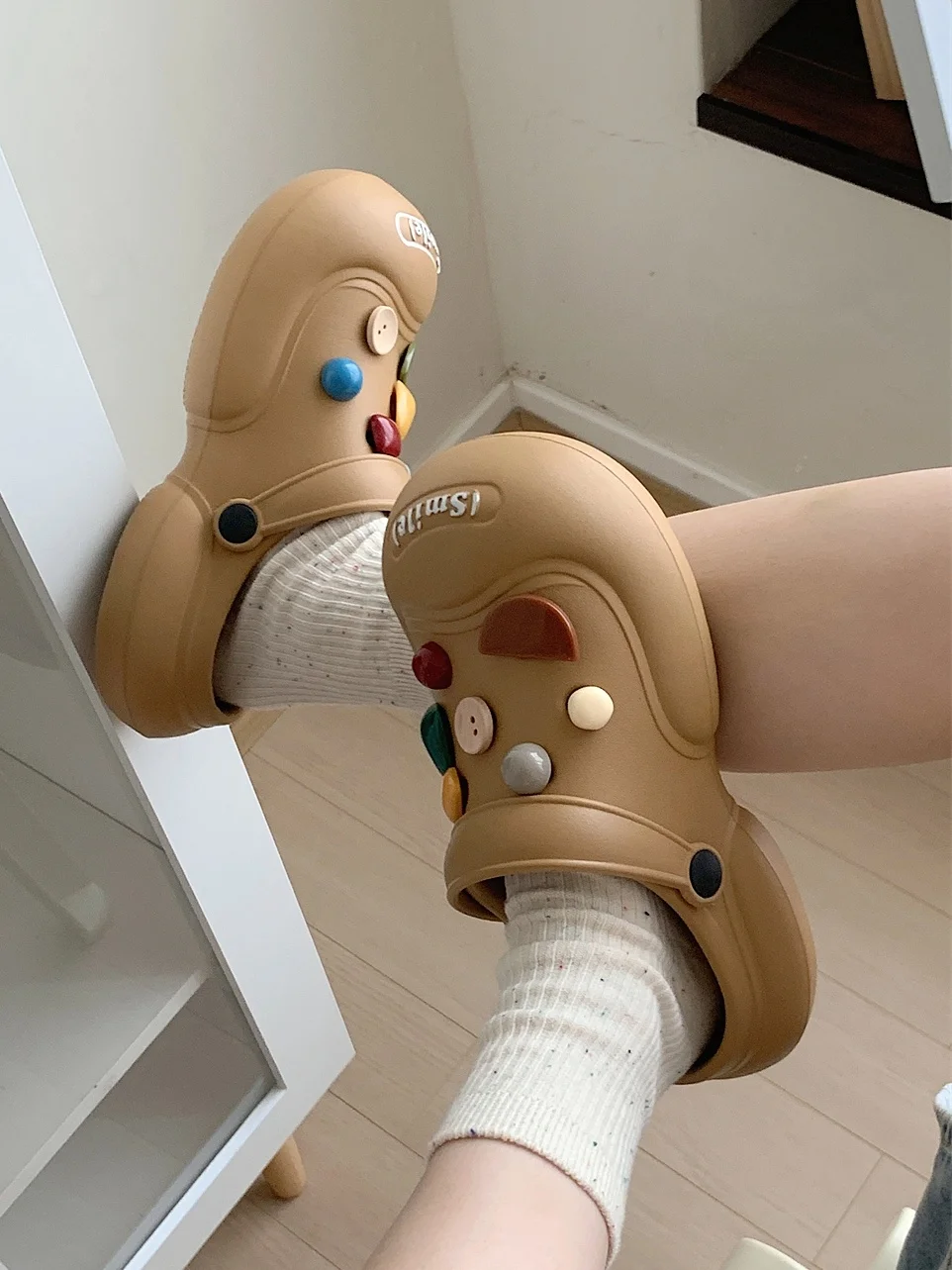 Retro DIY Hole Hole Slippers Unisex Casual Summer Couple Slippers Heart Pattern Low Heel Flat Bottom EVA Youth Daily Wear