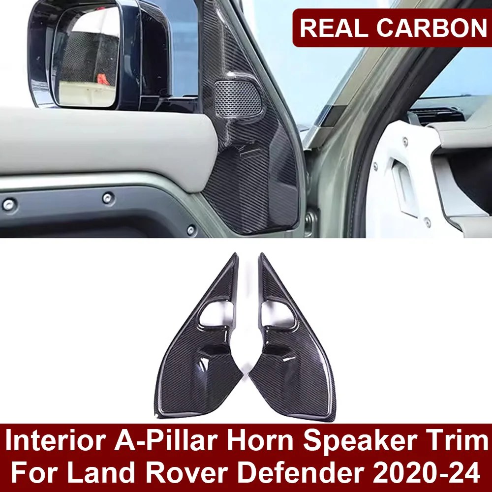 Car Real Dry Carbon Fiber Interior A-Pillar Horn Audio Speaker Cover Trim Sticker Decoration For Land Rover Defender 2020-24