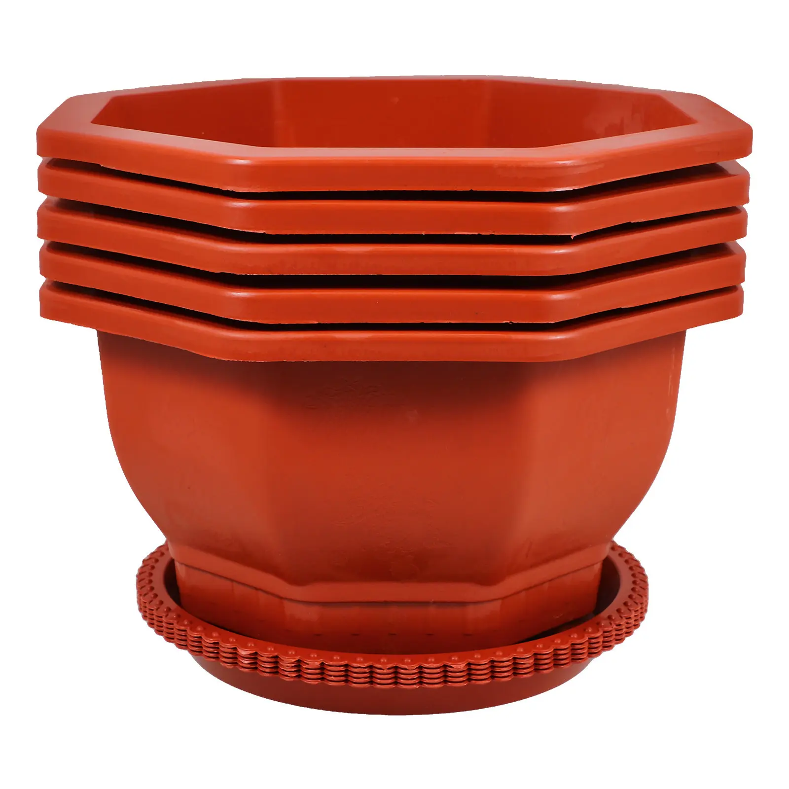 5Pcs Vibrant Red Thickened Octagonal Bonsai Pots Includes Matching Trays Waterproof Decorative Plant Pots for Nursery Garden