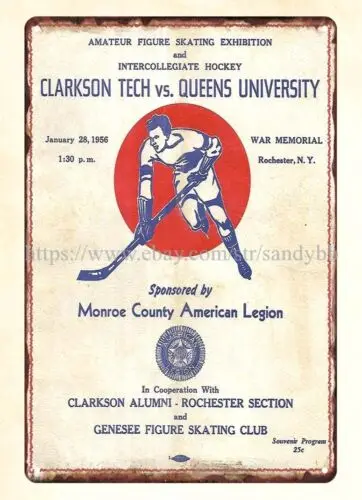 1955 hockey Clarkson vs Queens Program metal tin sign wall decor