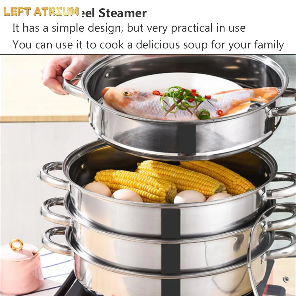 Pot Steamer Stainless Steel Steam Cooking Set steaming Soup Stockpot 4 Vegetable Tier Layer Steamers Pan Cooker Pots