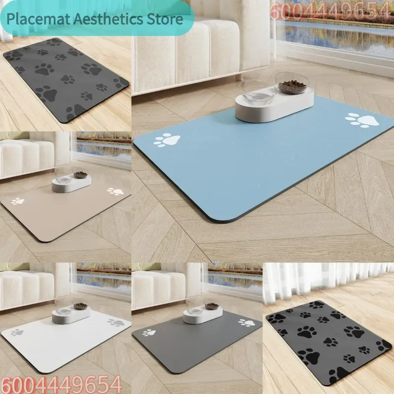 Minimalist Pet Feeding Mat for Pets Dirt-Resistant Scratch-Proof Spill-Proof Solid Color Single Paw Print Non-Slip Table Mat