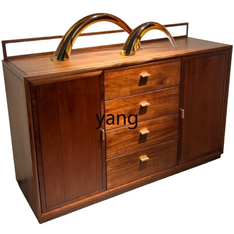 Yjq new Chinese side cabinet solid wood storage modern living room simple storage household wall dining room cabinet