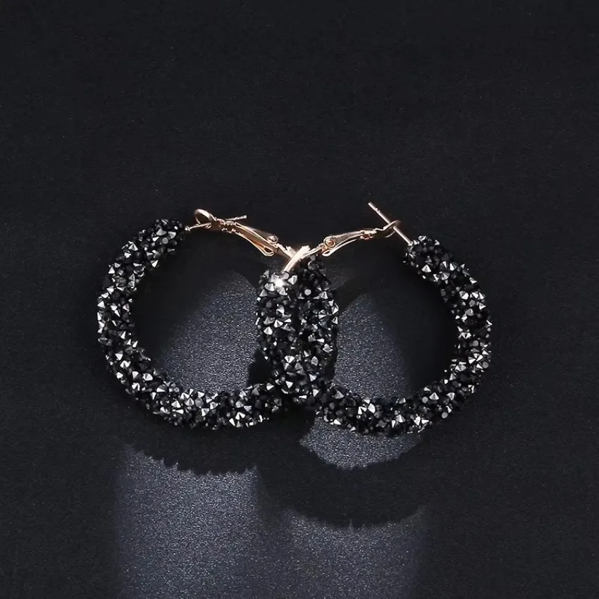 New Design Fashion Charm  Crystal Hoop Earrings Geometric Round Shiny Rhinestone Big Earring Jewelry Women