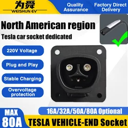 Nacs ev soquete tesla modelo 3/x/y conector plug ev carregador de placa ac tomada de carregamento ev 16a 32a 48a 80a evse