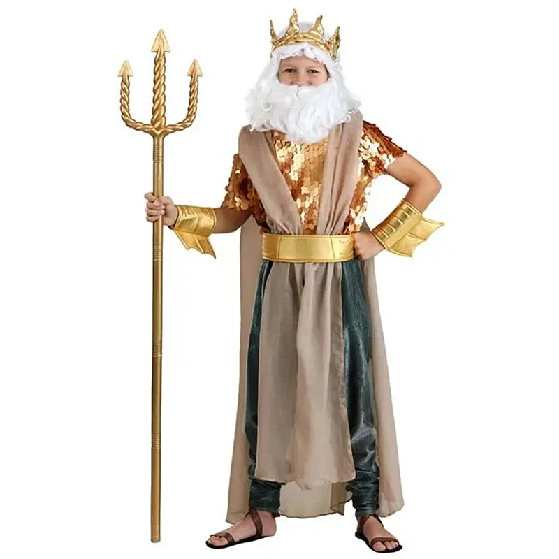 

Boy Greek Golden King Neptune Fancy Dress Up God of The Sea Poseidon Halloween Costume For Kids