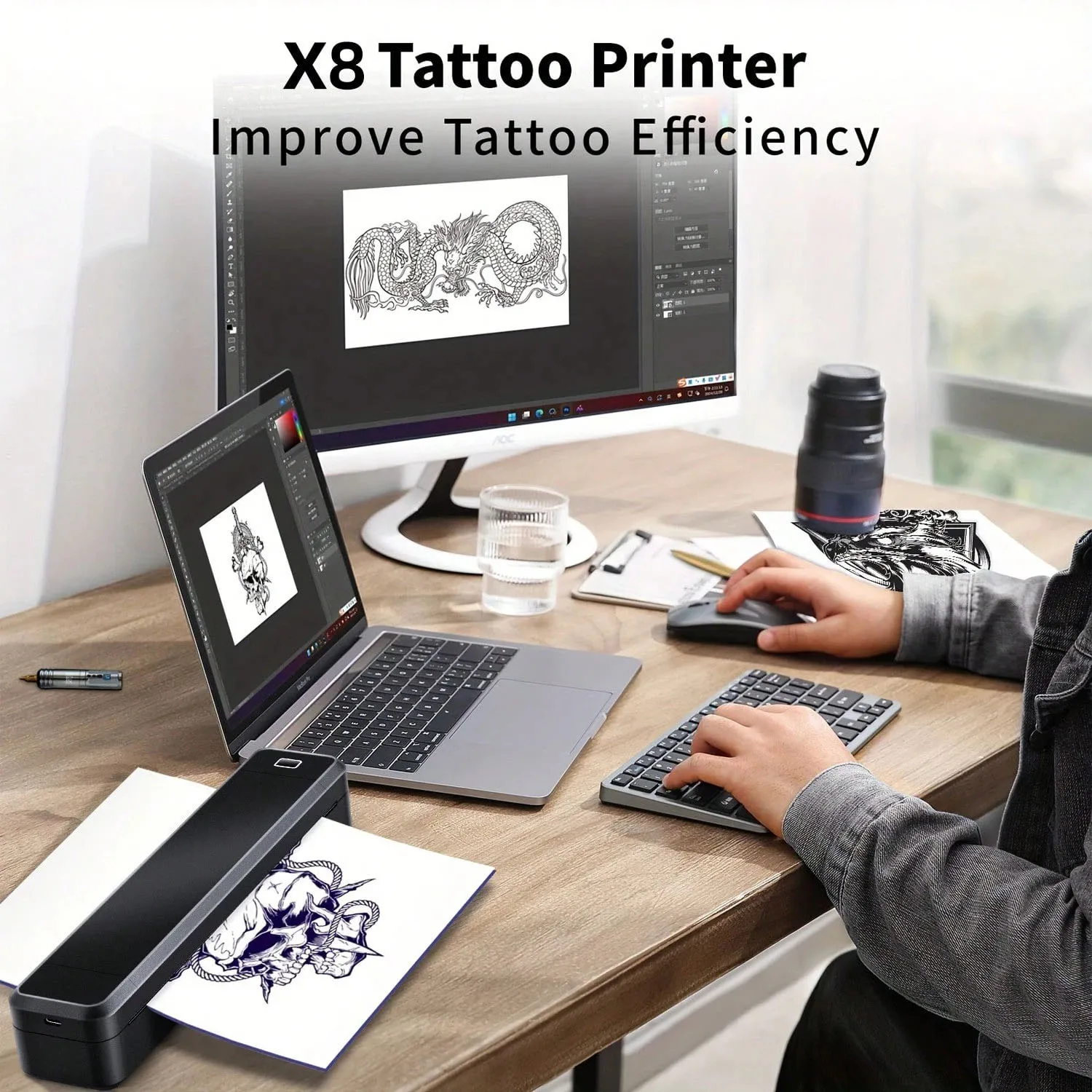 Marklife X8 A4 Thermal Printer Mini Portable Printer Wireless Tattoo Transfer Printer Mobile Phone Transfer Paper For Tattoo Artists Designs