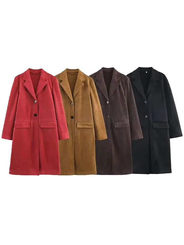 

HH Woman Winter Fashion Lapel Long Sleeves Solid Color Single Breasted Pocket Decoration Long Coat Female Versatile Long Coat