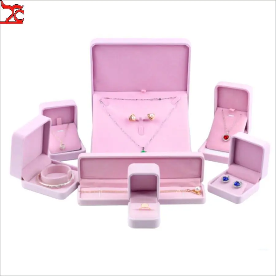 Pink Round Flannelette Jewelry Box Set Box Ring Box Pendant Bracelet Necklace Pearl Necklace Set Packing Box