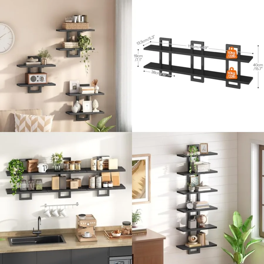 

Floating Shelves, 15 Inch Wall Shelf Set of, Wall Mounted Storage Shelves -Tier, Hanging Bathroom Shelves, for Living Room, Bed
