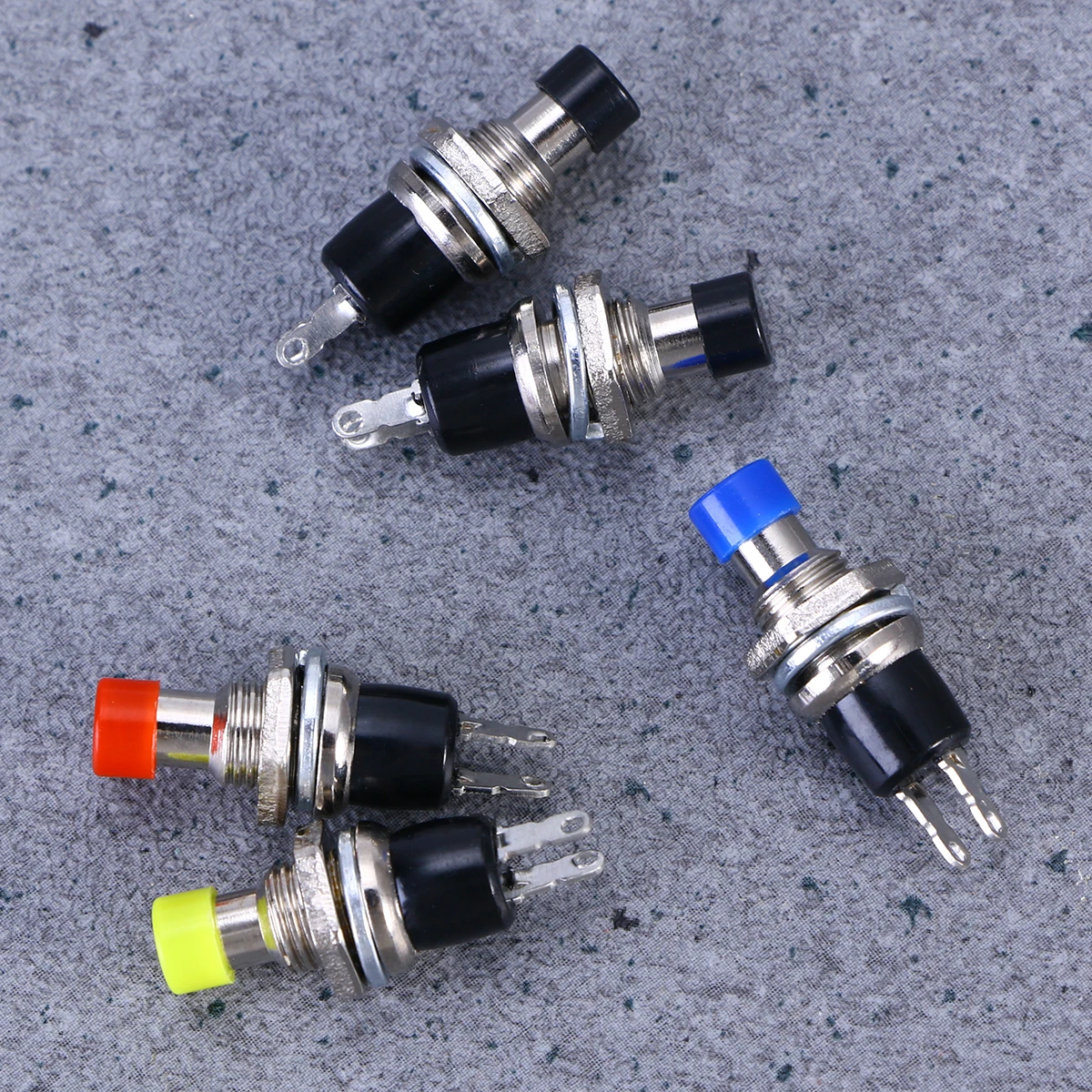 

12Pcs 7MM Mounting Hole 1A 250V OFF/ON Thread SPST Momentary Latching Mini Push Button (Red, Green, Yellow, Blue, White, Black)