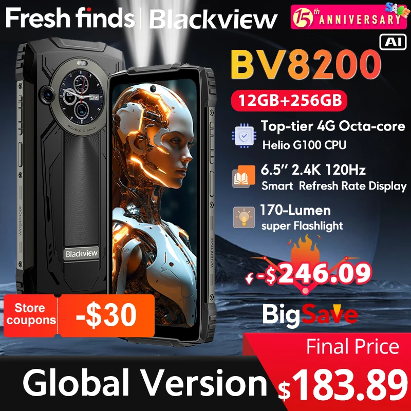 【العرض الأول عالميًا】هاتف Blackview BV8200 القوي بشاشة 6.5 بوصة ودقة 2.4K ومعدل تحديث 120 هرتز ومعالج Helio G100 وذاكرة 12 جيجابايت وذاكرة وصول عشوائي سعتها 256 جيجابايت ومزود بمصباح يدوي ونظام تشغيل Android 14